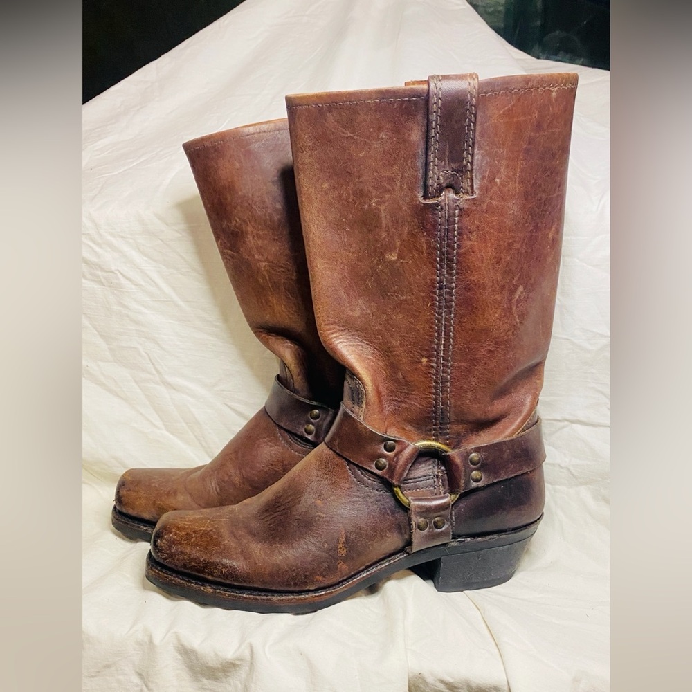 Frye Harness size 9 moto boots brown distressed leather